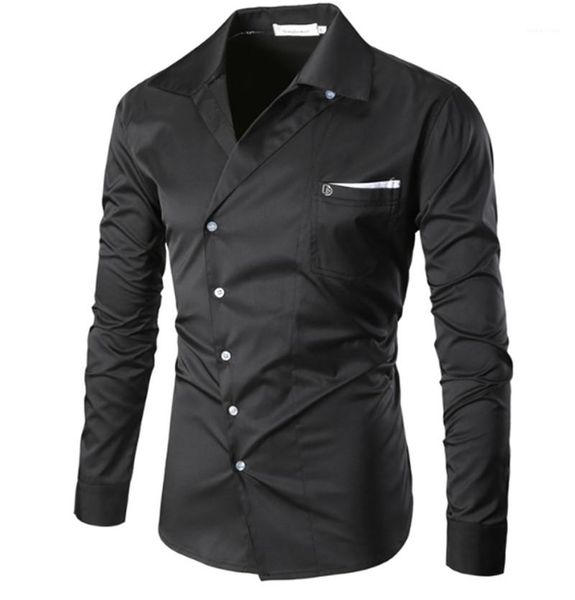 mens pocket decoration long sleeve lapel clothes fashion styles single breasted homme spring designer mens shirt, White;black